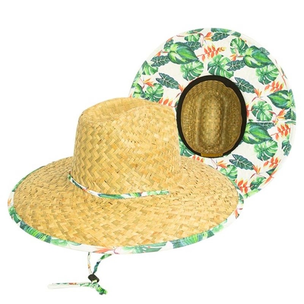 NWT! Goldcoast Kenny Hibiscus Underbrim Straw Beach Gardening Hat - Natural